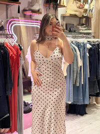 Polka Dot Silky Midi Dress | Light Beige