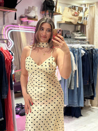 Polka Dot Silky Midi Dress | Pale Yellow