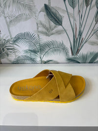 Yokono | ONLY-300 | Suede Cross Strap Slip On Sandal | Mustard Yellow