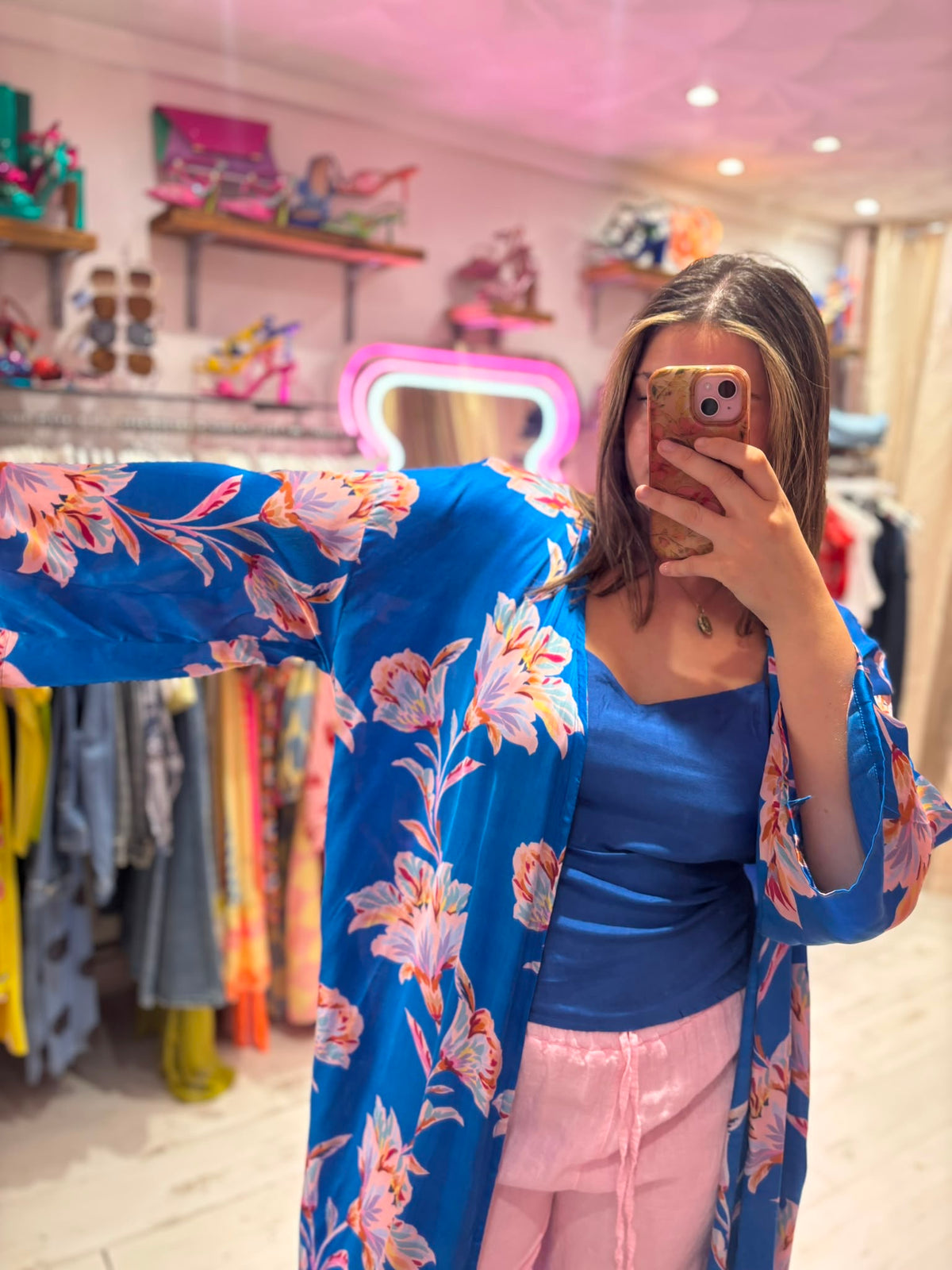 Kira Maxi Kimono | Electric Blue Floral Print