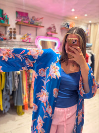 Kira Maxi Kimono | Electric Blue Floral Print