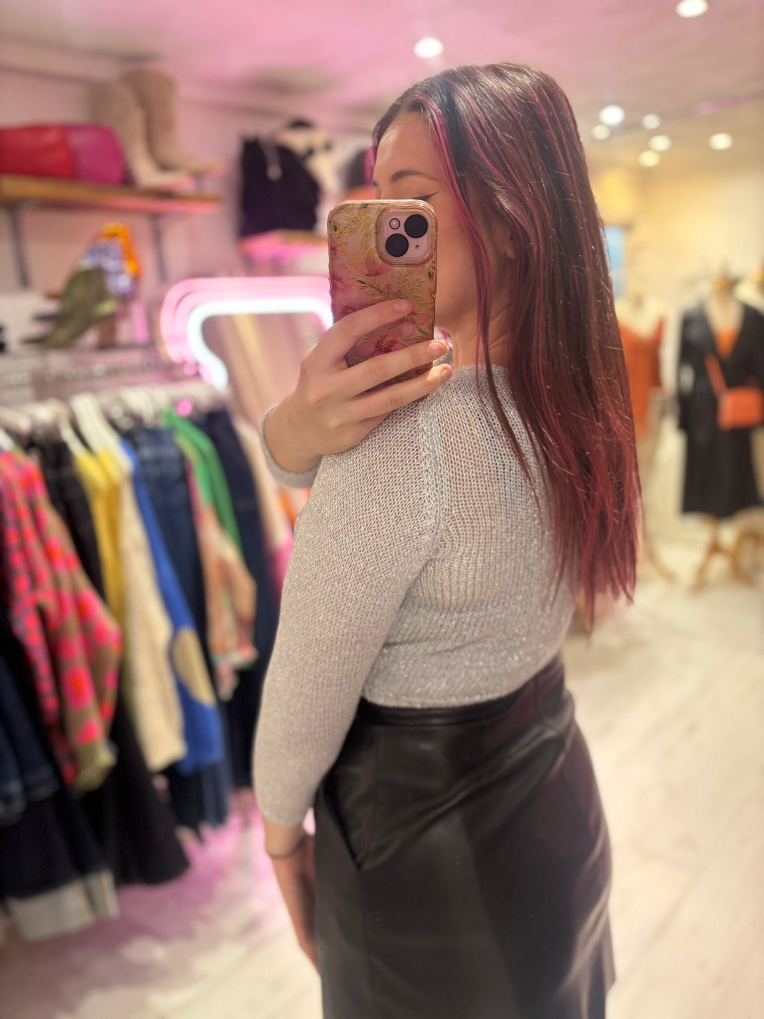 Metallic Knit Tie Front Cardigan | Silver