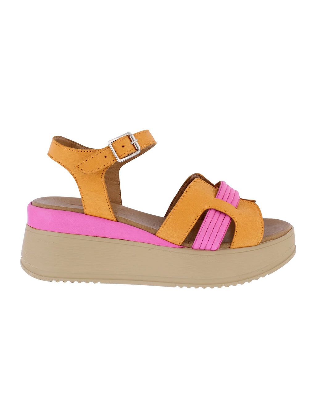 Adesso | Eula Fruit Salad Leather Wedge Sandal | Orange/Pink