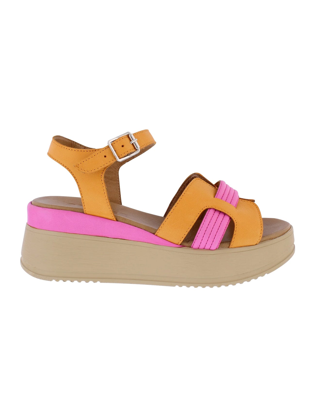 Adesso | Eula Fruit Salad Leather Wedge Sandal | Orange/Pink
