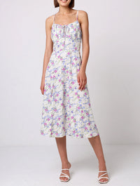 Floral Cami Tie Bust Midi Dress | White Multi