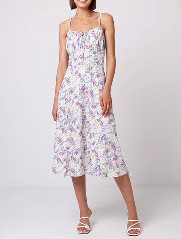 Floral Cami Tie Bust Midi Dress | White Multi