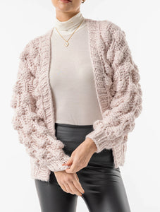 Chunky Knit Pom Pom Cardigan | Dusky Light Rose