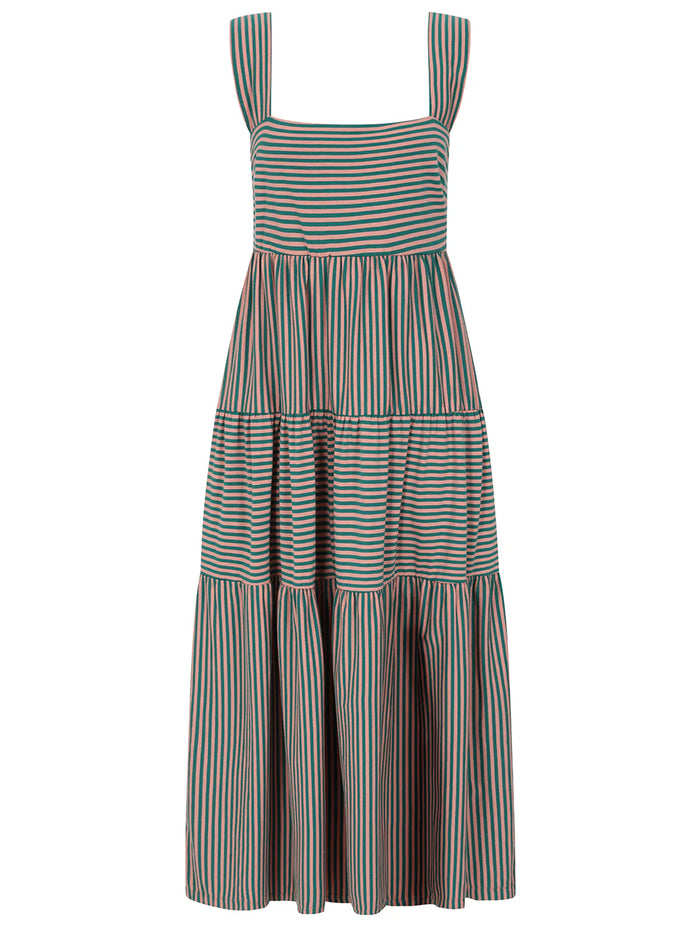 Bude Striped Tiered Sun Dress | Pink/Green