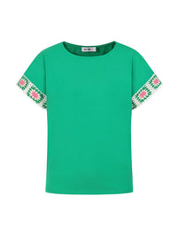 Cassie Crochet Sleeve Top | Green Pepper