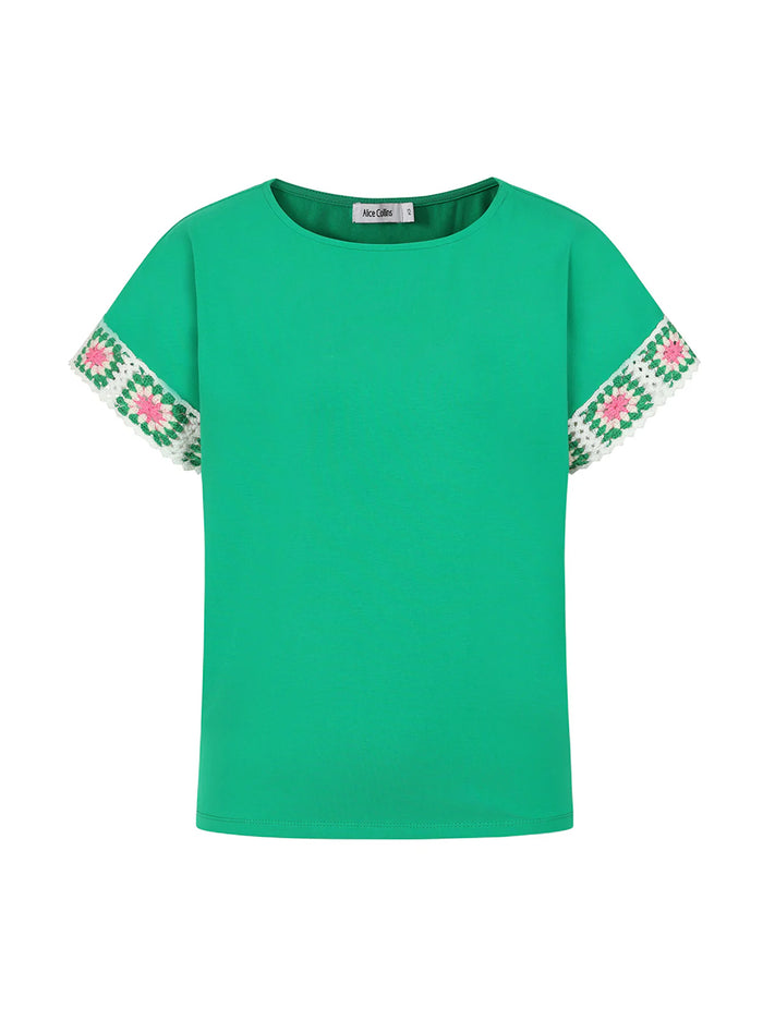 Cassie Crochet Sleeve Top | Green Pepper