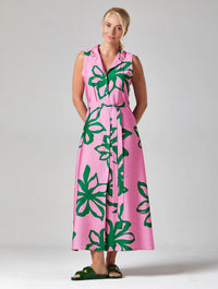Mairi Midi Shirt Dress | Pink/Green
