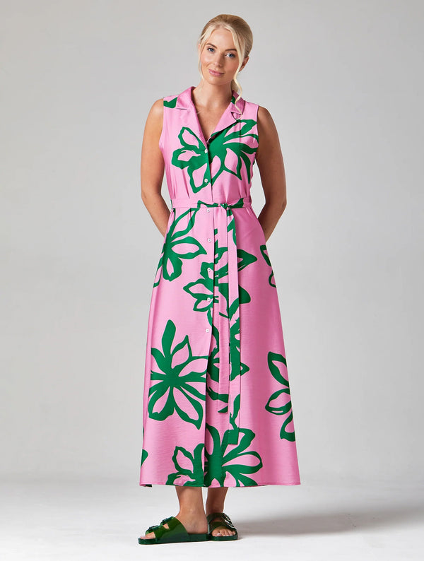 Mairi Midi Shirt Dress | Pink/Green