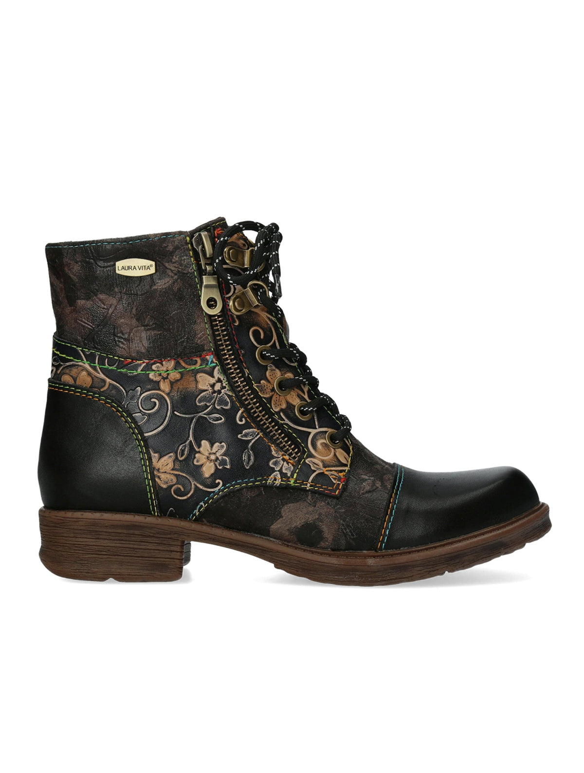 Laura Vita | Anitao 06 Embossed Leather Ankle Boot | Black Multi