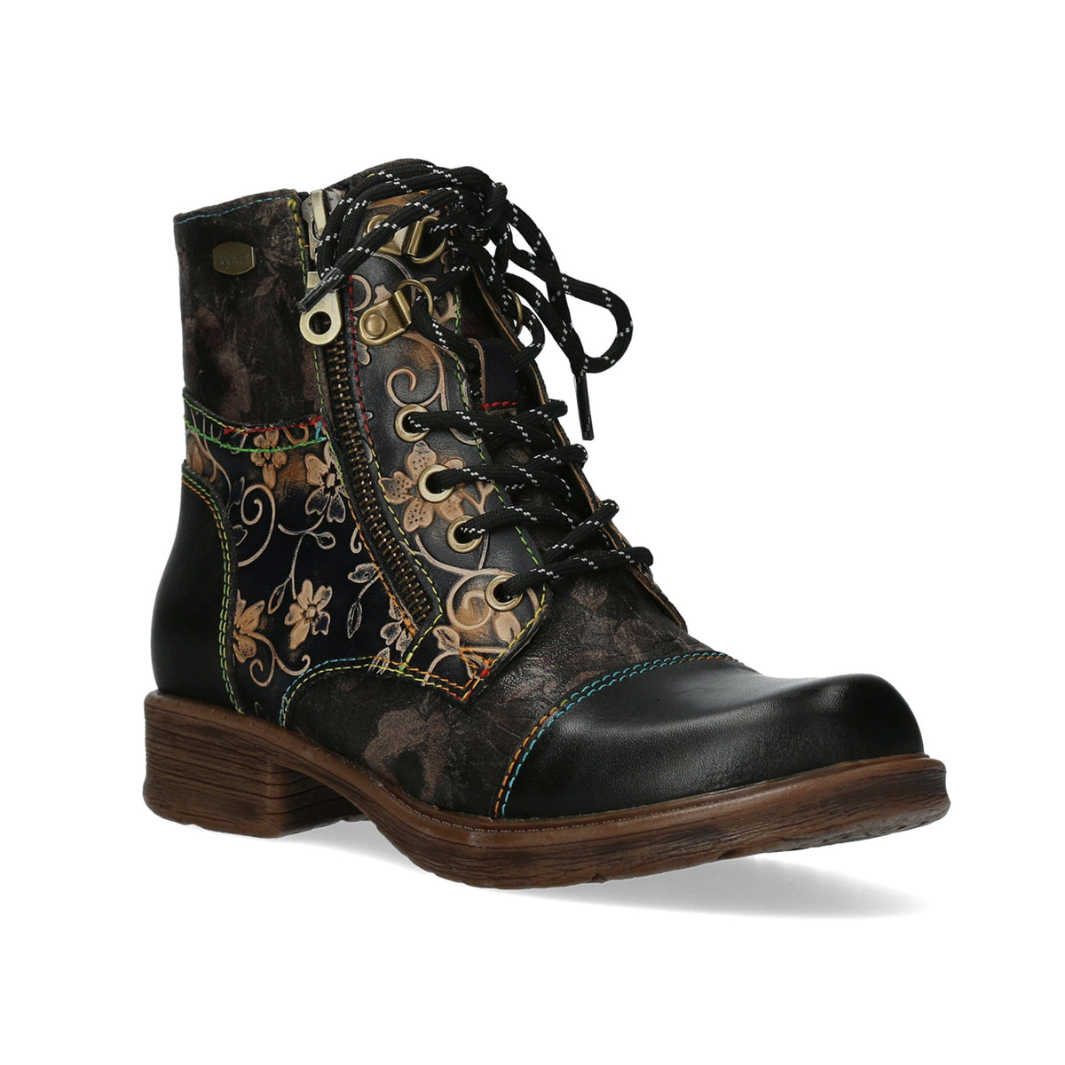 Laura Vita | Anitao 06 Embossed Leather Ankle Boot | Black Multi