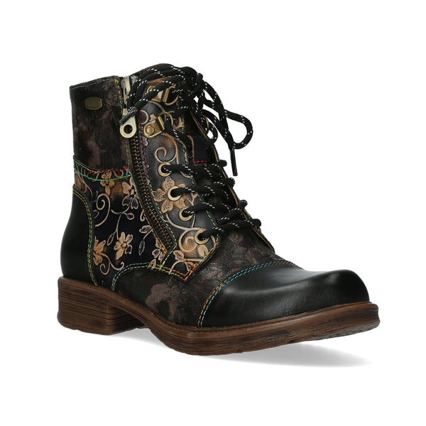 Laura Vita | Anitao 06 Embossed Leather Ankle Boot | Black Multi