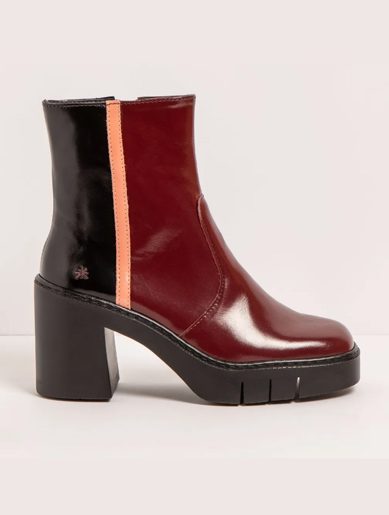 ART | 1974 Berna Retro Block Heel Boot | Nappa Shiny Bordeaux/Flamingo