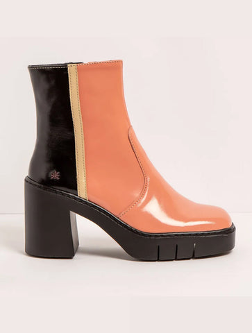 ART | 1974 Berna Retro Block Heel Boot | Nappa Shiny Flamingo/Black