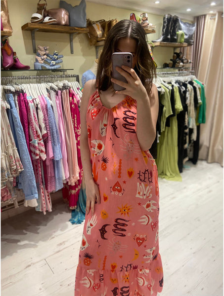 Aura Printed Linen Mix Maxi Dress | Pink