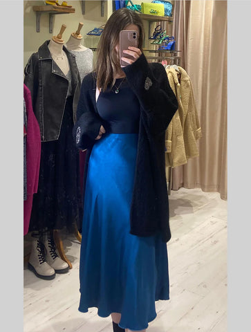 Aurora Satin Skirt | Petrol Blue