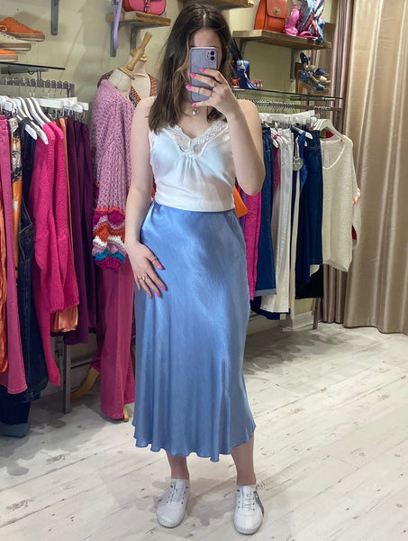 Aurora Satin Skirt | Pale Blue