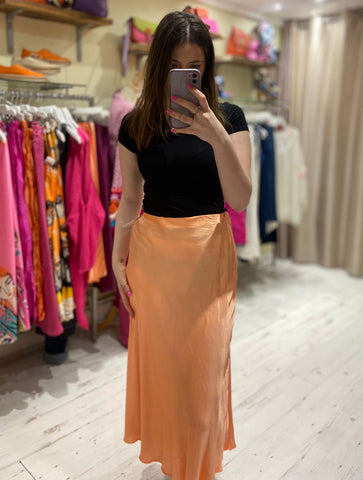 Aurora Satin Skirt | Bright Peach