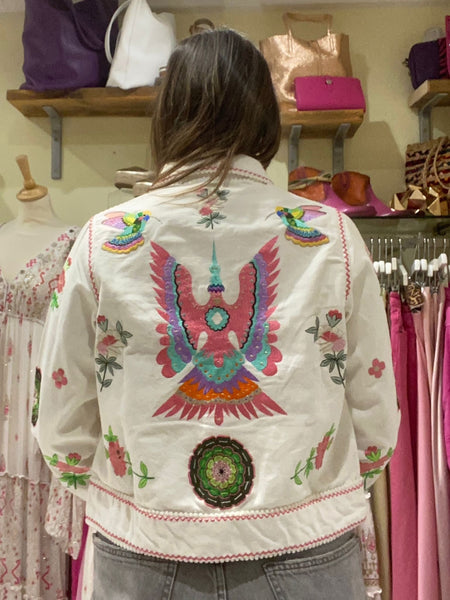 Colorado Boho Embroidered Jacket | White/Pink