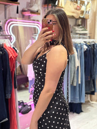 Polka Dot Silky Midi Dress | Black and White