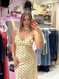 Polka Dot Silky Midi Dress | Pale Yellow