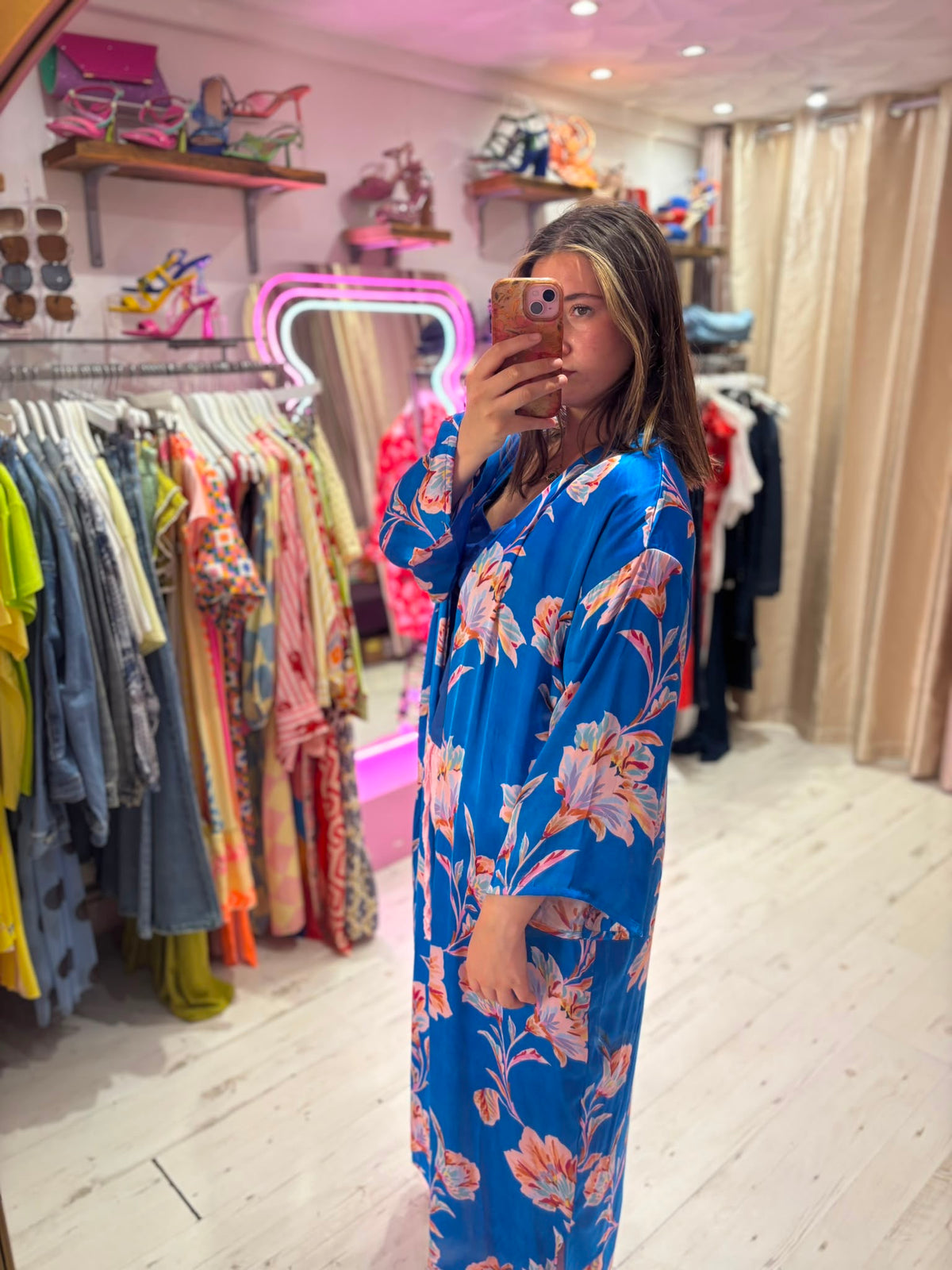Kira Maxi Kimono | Electric Blue Floral Print