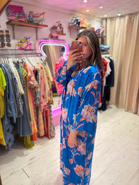 Kira Maxi Kimono | Electric Blue Floral Print