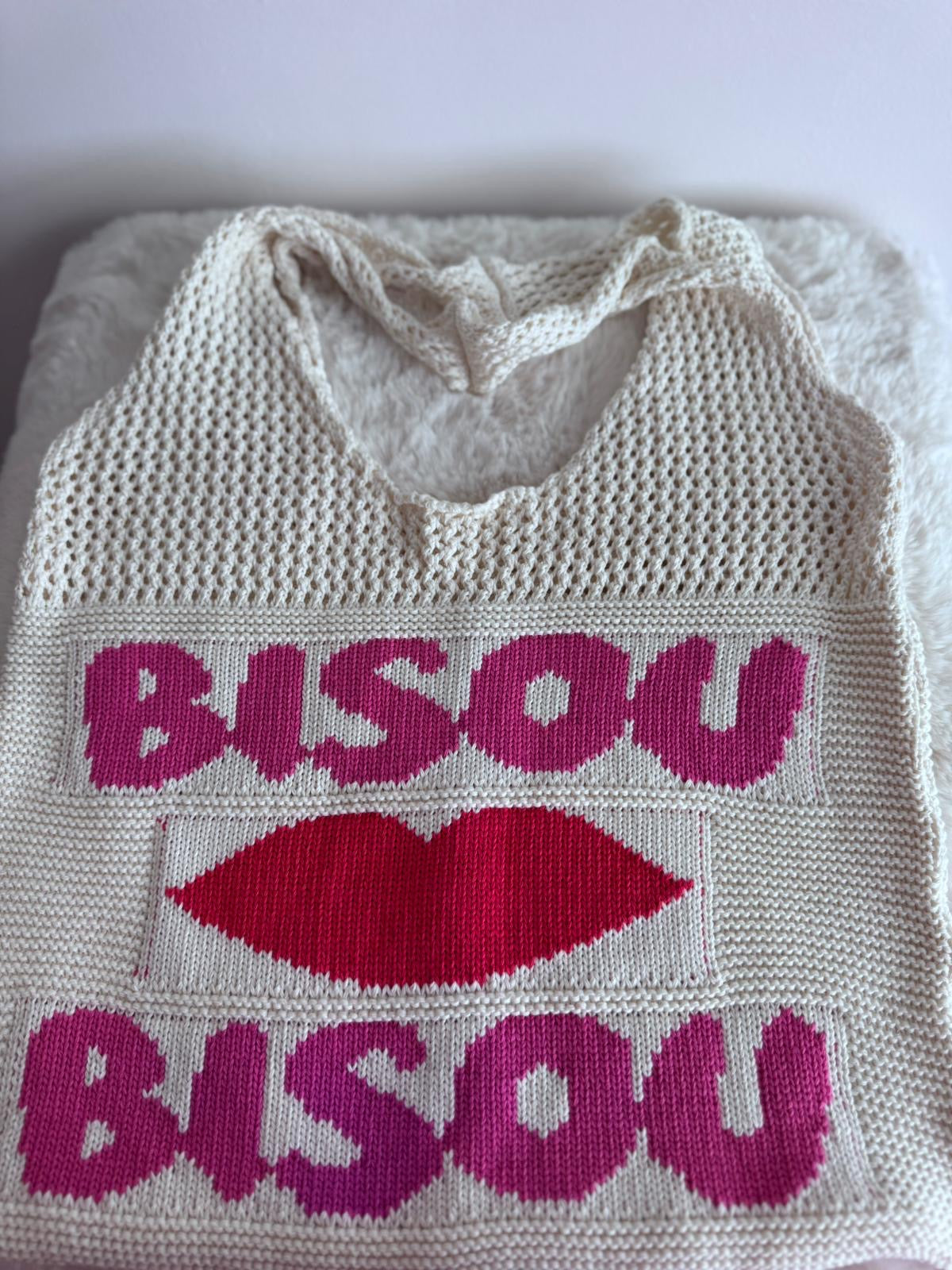Bisou Bisou Knitted Shoulder Bag | Cream/Pink