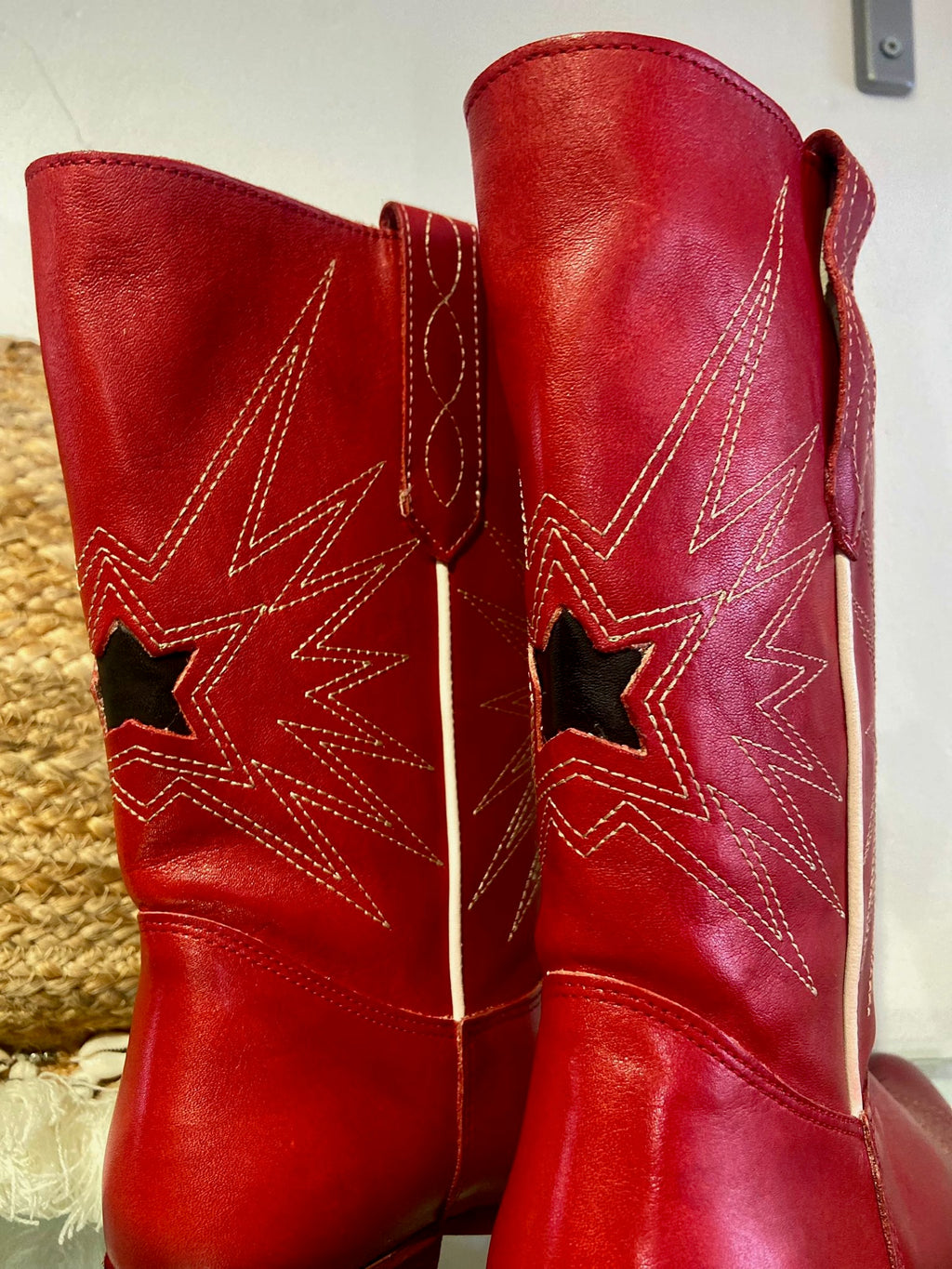 Long Leather Cowboy Boot | Red Multi