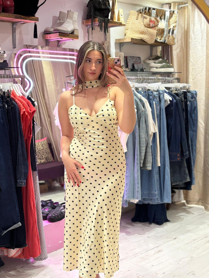 Polka Dot Silky Midi Dress | Pale Yellow