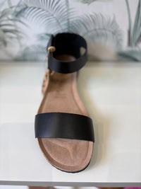 Yokono | Genova-400 | Flat Leather Sandal With Ankle Strap | Black