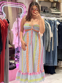 Geometric Print Boho Bandeau Dress | Blue Multi