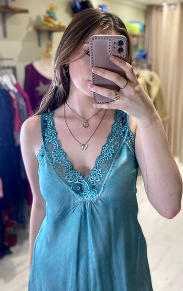 Layla Lace Silky Camisole | Aqua
