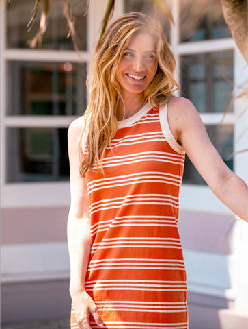 Ava Stripe Sleeveless Dress | Orange