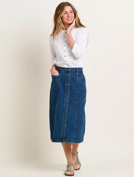 Button Front Denim Midi Skirt | Blue