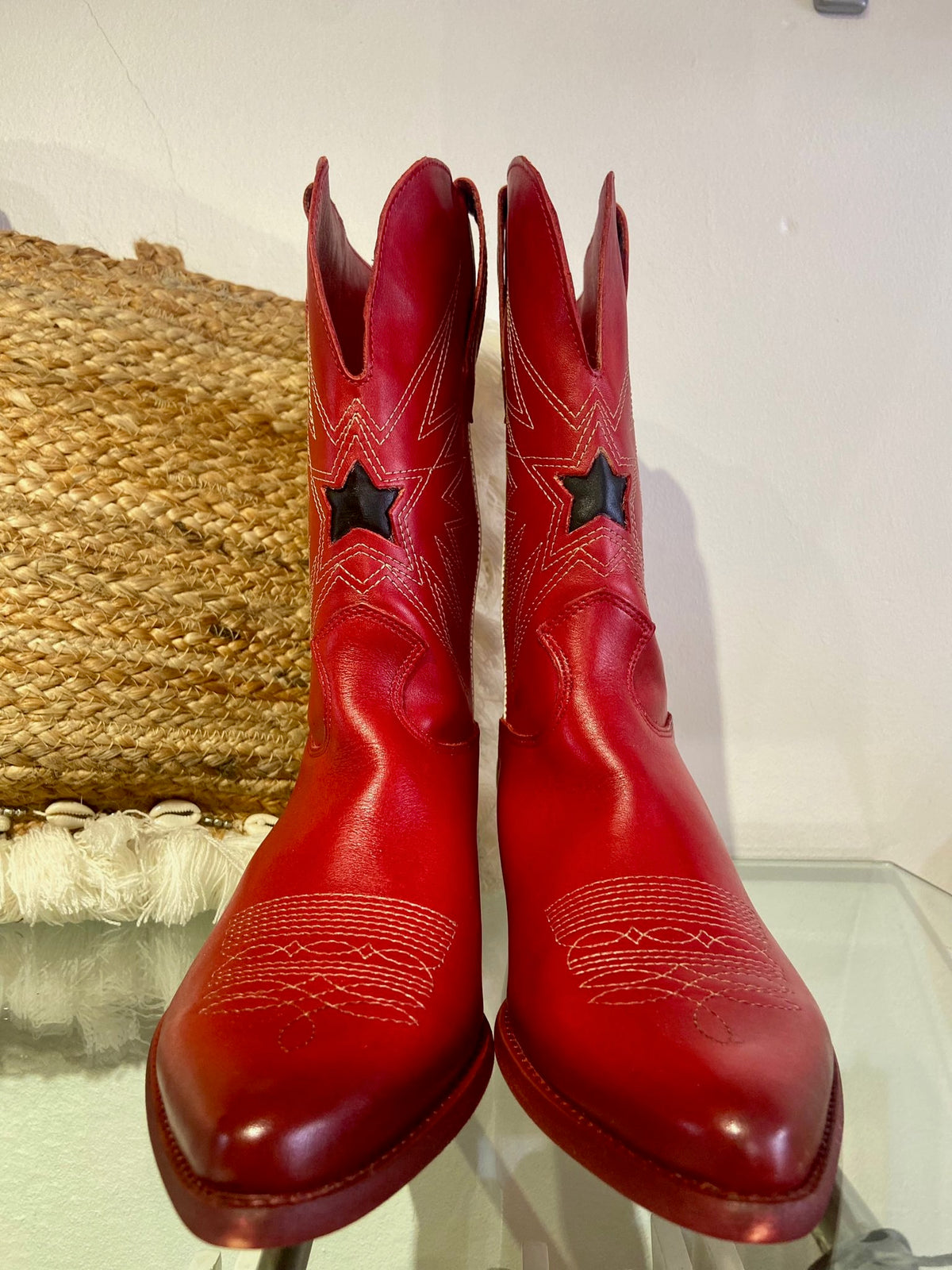 Felmini | Long Leather Cowboy Boot | Red Multi