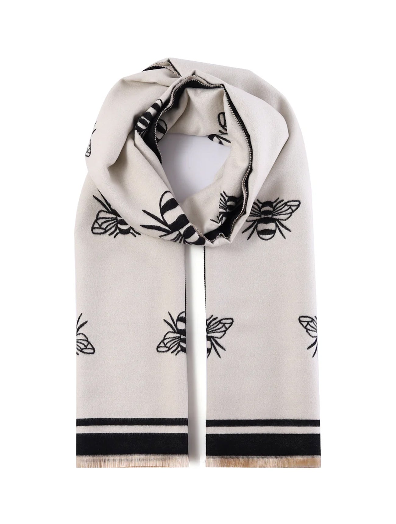Luxurious Double Sided Jacquard Bee Print Scarf | Black/White