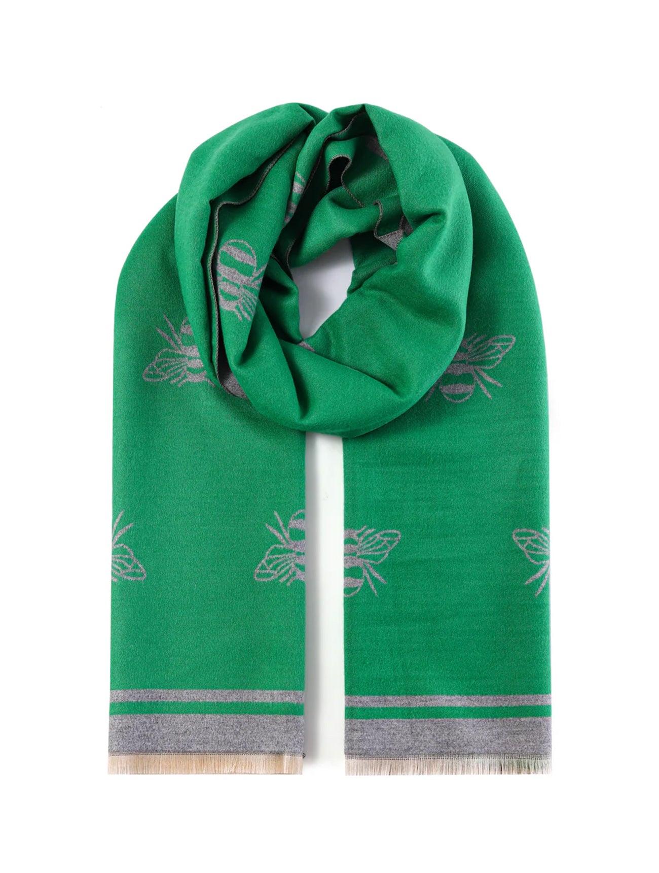 Luxurious Double Sided Jacquard Bee Print Scarf | Green/Grey