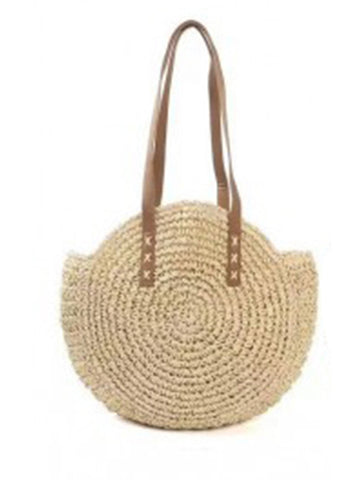 Large Circle Straw Bag | Beige