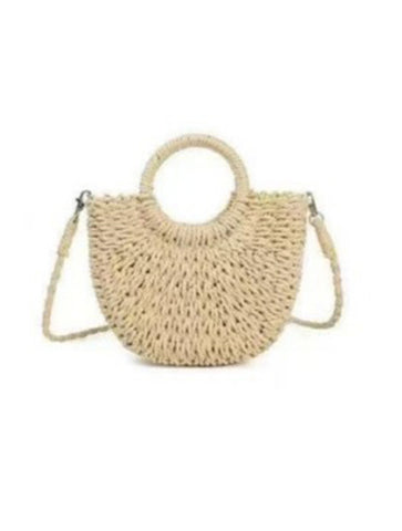 Small Straw Basket Top Handle Crossbody Bag | Beige