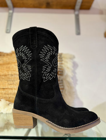 Classic Suede Tall Cowboy Boot | Black