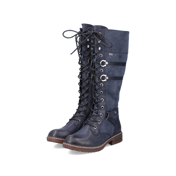 Rieker | 94732-14 Long Lace Up Boot | Dark Blue