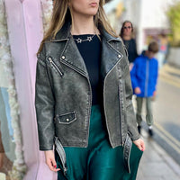 Oversized Distressed Biker Jacket | Black Faux Leather