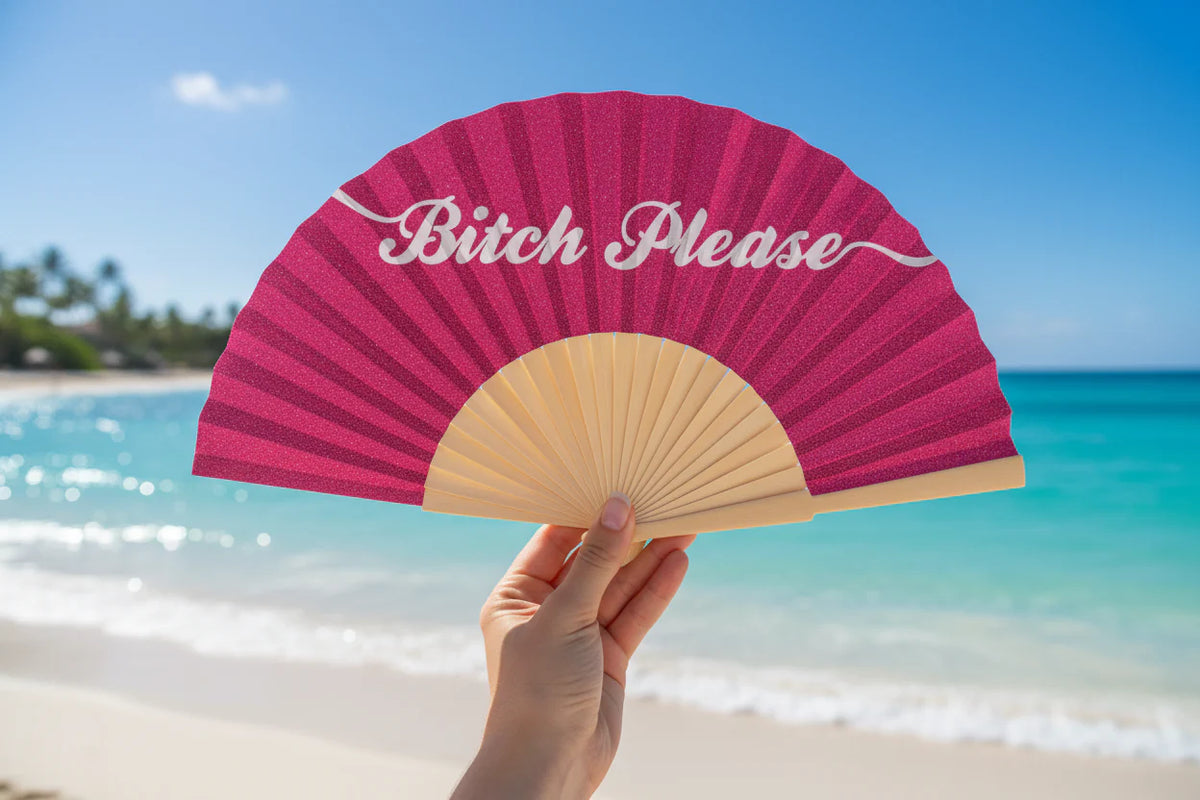 Bitch Please Pink Glitter 23cm Fan