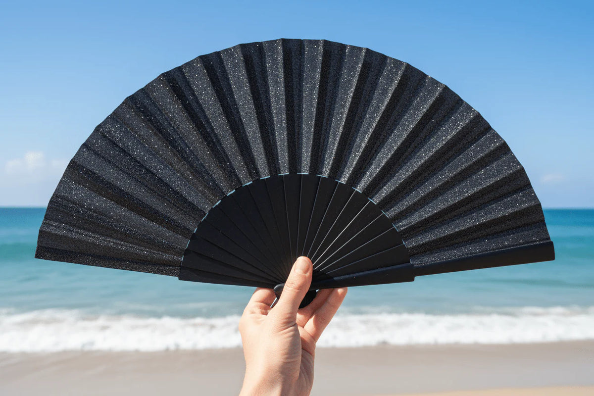 Black Glitter 23cm Fan