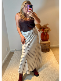 Spot Satin Midi Skirt | Ivory/Black