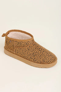Leopard Spot Faux Suede Slipper Boot